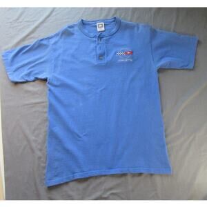 Corvette Henley Embroidered Logo Shirt Blue Men's M Car Racing Classic